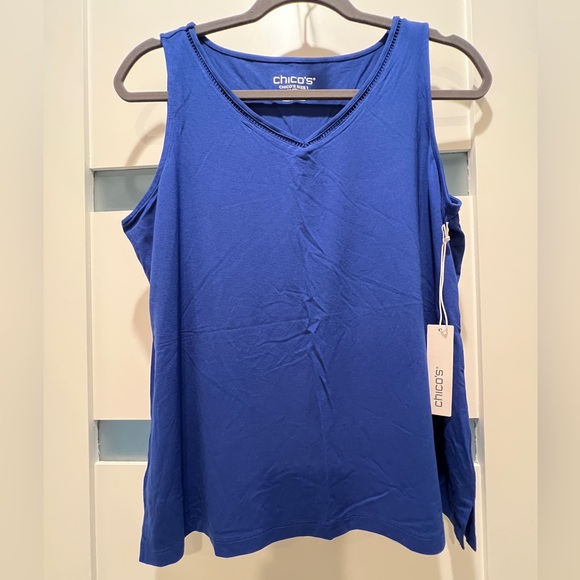 Chico's Tops - New Chico's Touch of Cool Neck Detail Polished Tank Rich Cobalt Blue Medium NWT